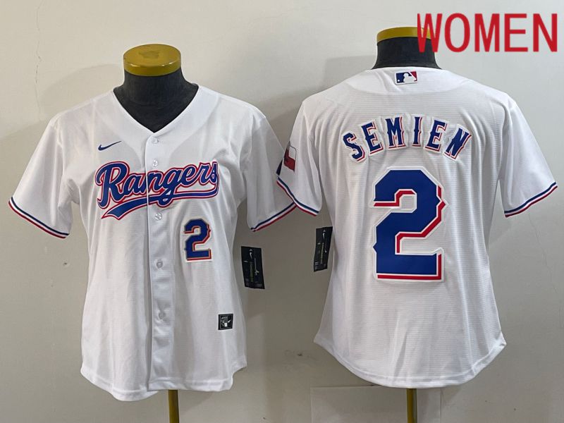 Women Texas Rangers 2 Semien White Game Nike 2024 MLB Jersey style 1